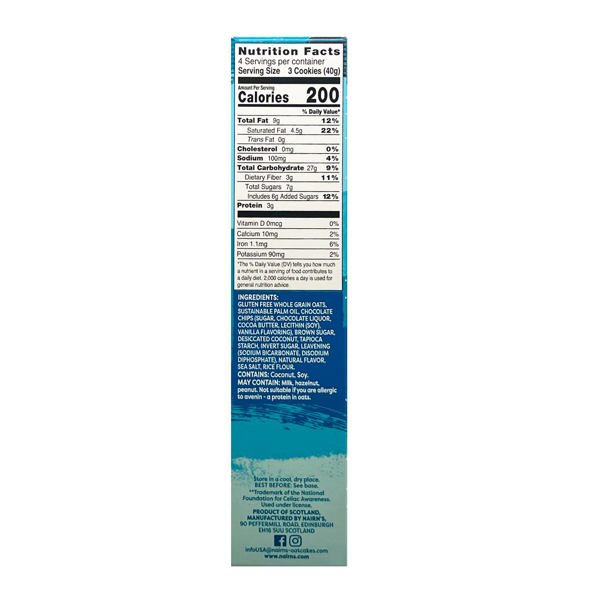 Nairn's Gluten-Free Chocolate & Coconut Breakfast Biscuits, 5.64 oz - Perfect On-The-Go Snacks. Healthy, Tasty, High Fiber, Non-GMO, No Artificial