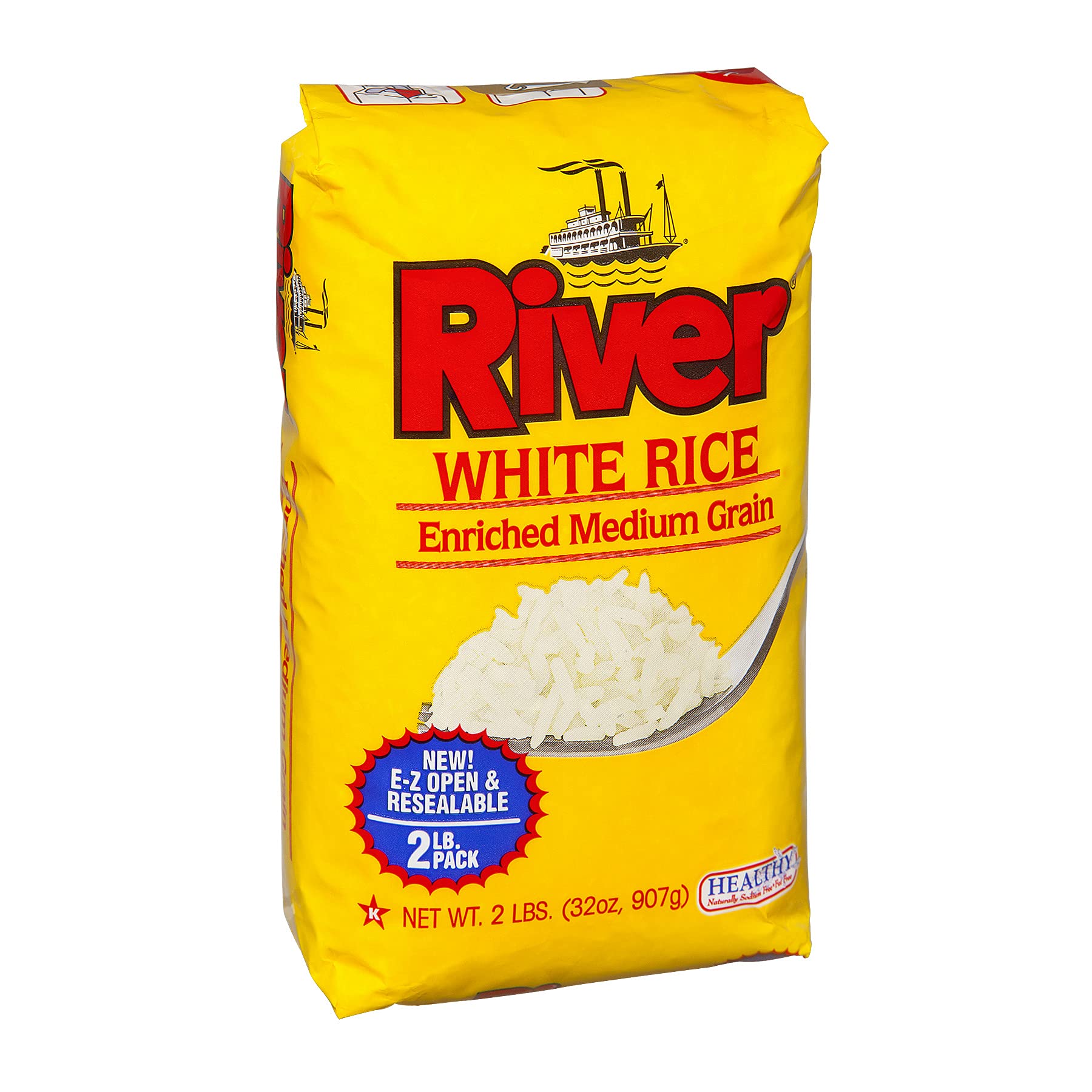 RIVER White Rice - Enriched Medium Grain NET WT. 2 LBS (32 OZ) 907g | Used in ARROZ DOÇE (Portuguese SWEET RICE - RICE PUDDING), 32 Ounces