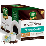 SOLLO Brain Power Dark Coffee Pods MCT & Essential nutrition, Nootropic Brain Booster, For Memory & Focus Compatible with K-Cup Keurig Brewers, 12