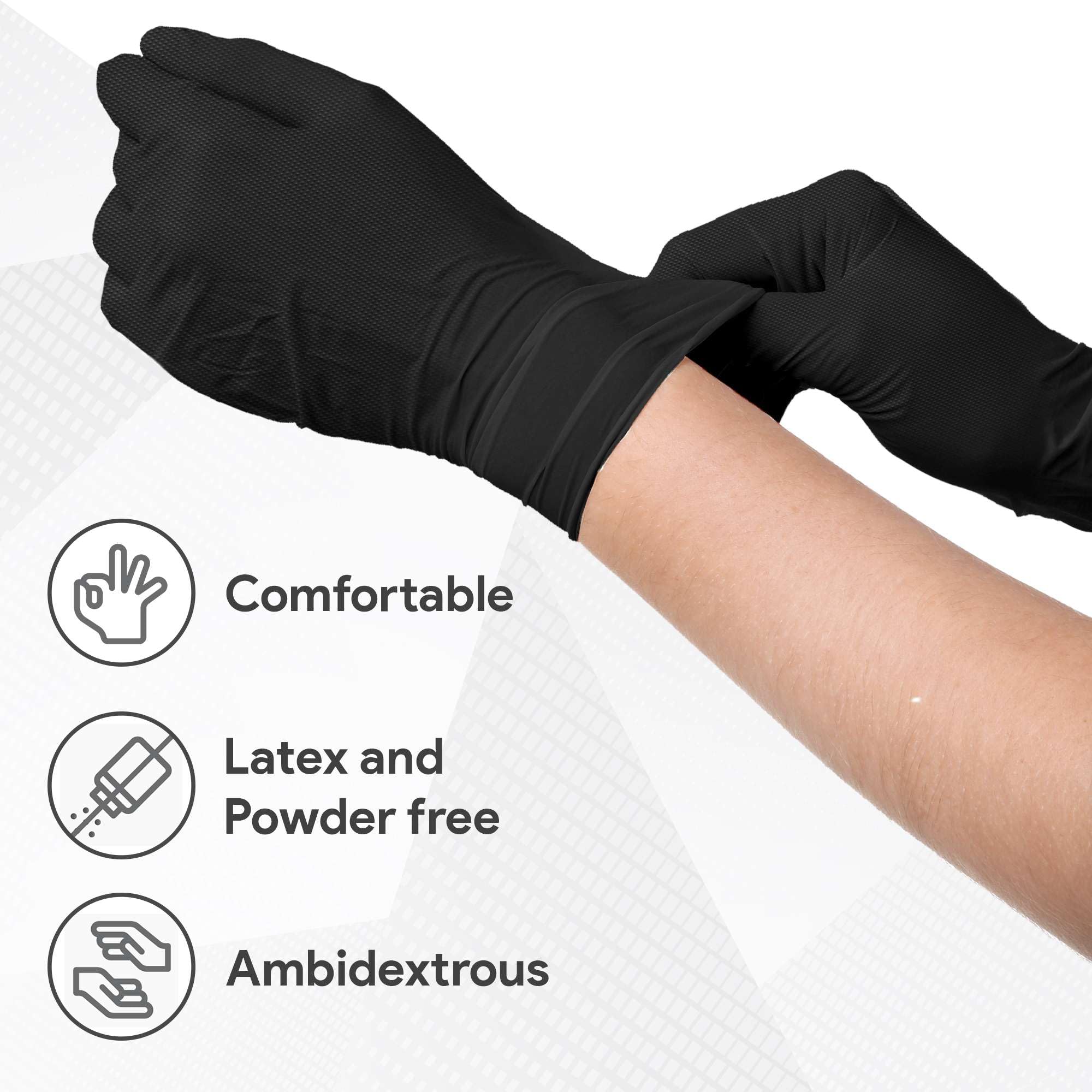 WECARE Black 8 Mil Nitrile Gloves Medium 100 Pack - Heavy Duty Mechanic Gloves, with Diamond Grip - Powder and Latex Free Disposable Gloves