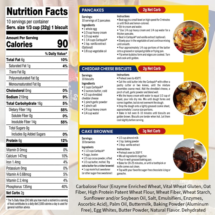 Carbquik Baking Mix 12oz Resealable Pouch - Pancake Mix, Diabetic Friendly Blood Sugar Control, 6g Protein per serving, Sugar Free, High Fiber Keto