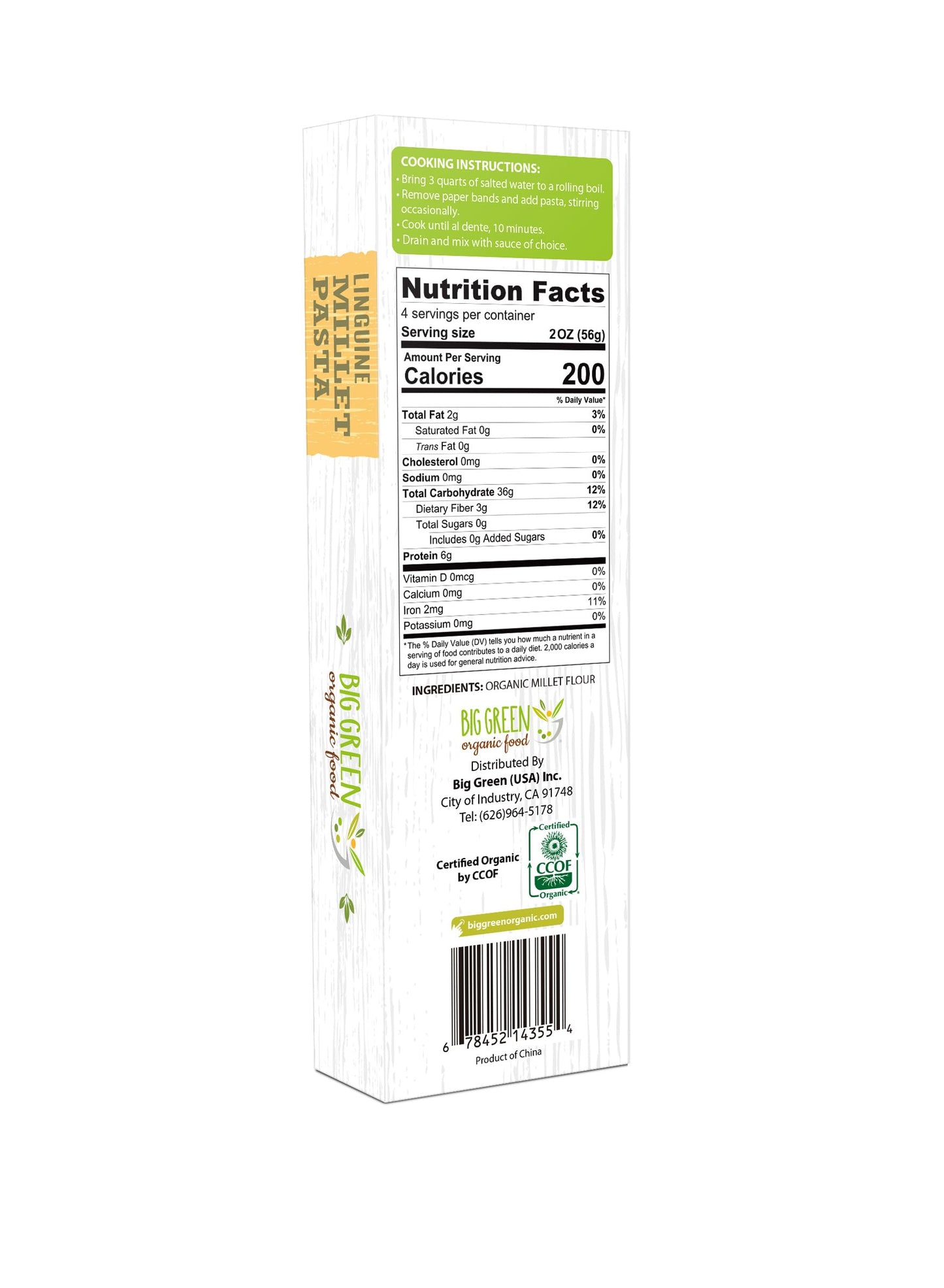 Big Green Organic Food- Organic Millet Linguine, Gluten-Free, Lectin-Free, Non-GMO, Vegan, Wheat and Rice Alternative, 8.8oz (1 Pack)