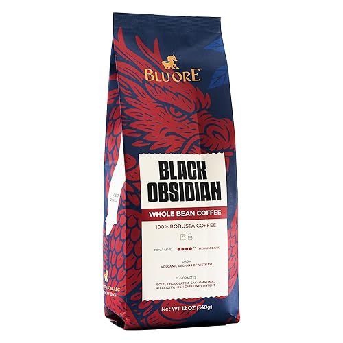 Blu Ore Black Obsidian Robusta Coffee Beans - Single Origin Vietnamese Whole Bean Coffee, Bold Strong Espresso Beans with Chocolate & Cacao Notes