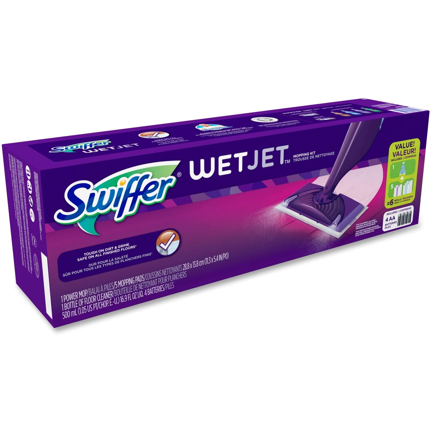 Swiffer Wet Jet Mop, Floor Cleaner for Mopping Wood, Laminate, Tile in Home, Bathroom, Kitchen, All Purpose Multi-Surface Cleaning Set includes 1