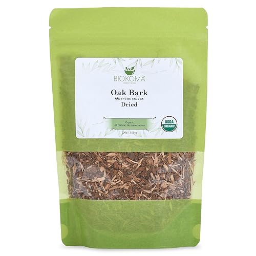 Biokoma Organic Oak Bark 100g (3.55oz) Dried Cut Herb Caffeine-Free USDA Organic Herbal Tea Digestion Support Antioxidant Resealable Moisture Proof