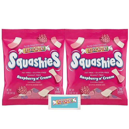Smarties Squashies Foam Marshmallows Gummy Candies & Smarties Sample Packet Variety Pack - Raspberry & Cream Flavored - Allergen Free, Peanut Free