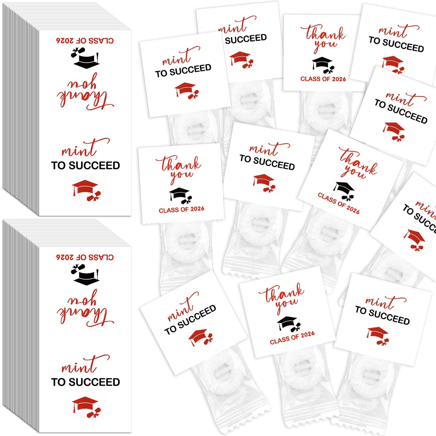 Humyoun 200 Pcs Class of 2026 Mint Stickers Graduation Mint Label Graduation Candy Favor Individually Wrap Mints Thank You Sticker for 2026 End