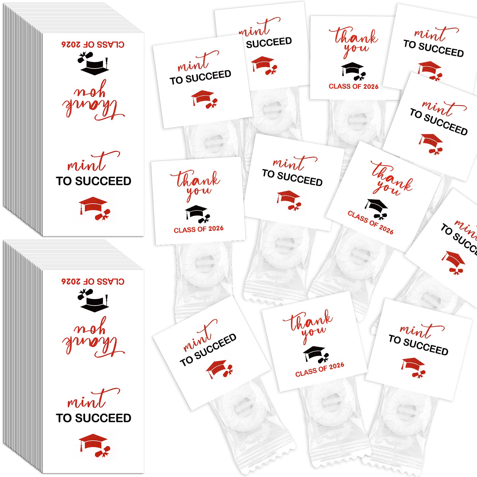 Humyoun 200 Pcs Class of 2026 Mint Stickers Graduation Mint Label Graduation Candy Favor Individually Wrap Mints Thank You Sticker for 2026 End