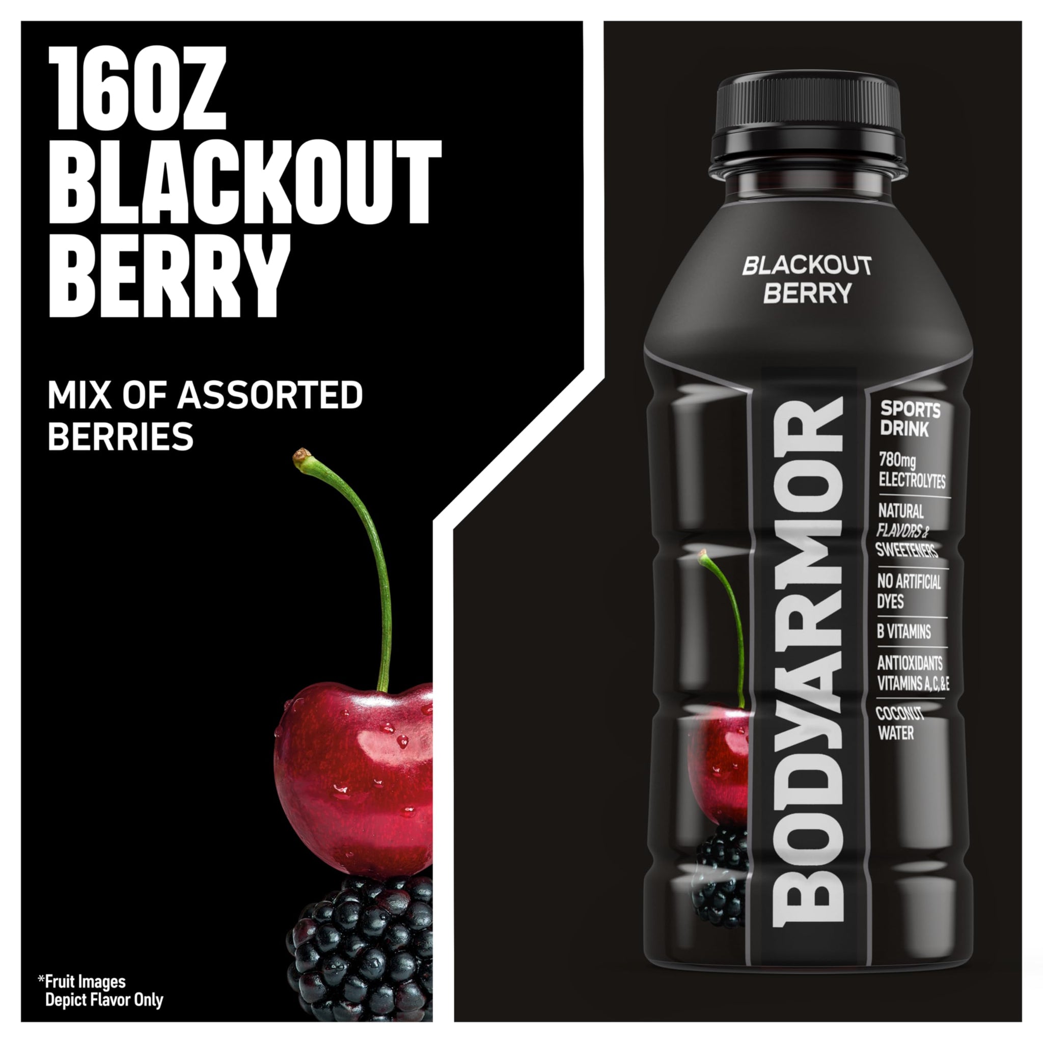 BODYARMOR Sports Drink, Blackout Berry, Electrolyte Drink Hydration, 16 Fl Oz Bottles (12 Pack), Flavored Coconut Water with B Vitamins & Antioxidants