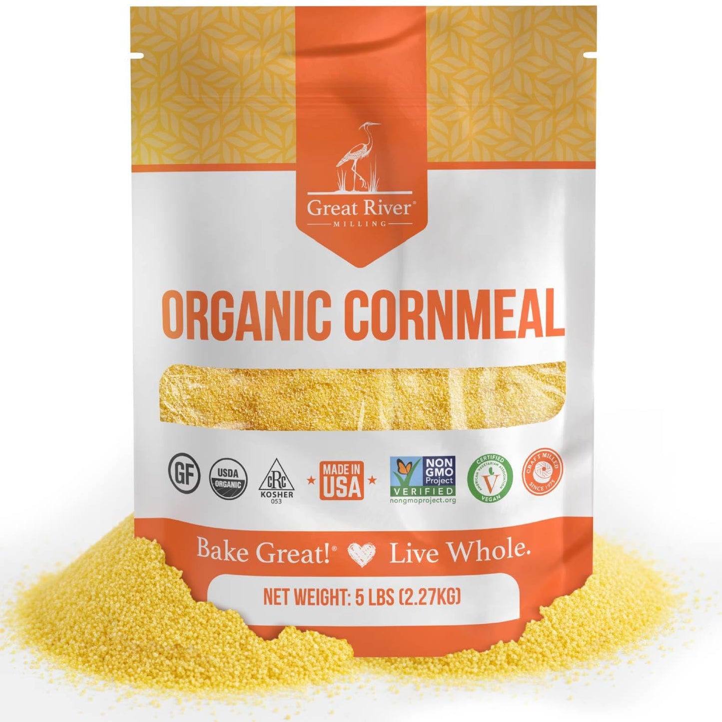Great River Milling Organic Medium Grind Cornmeal | USDA Organic, Gluten Free, Non-GMO, Kosher | Hearty Texture for Cornbread, Polenta, Muffins