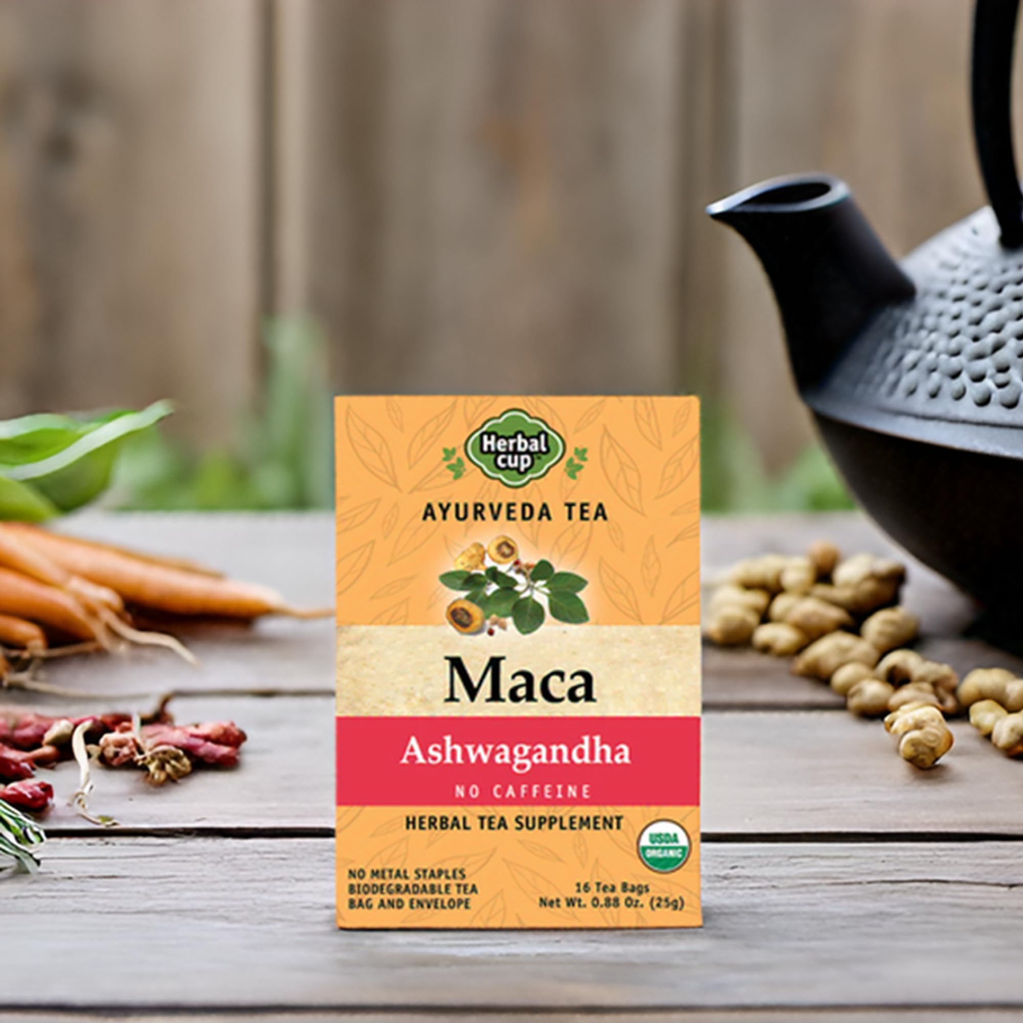 Herbal Cup Ayurveda Maca Tea, Organic Ashwagandha, No Caffeine Herbal Teas (16 Count, Pack of 1)