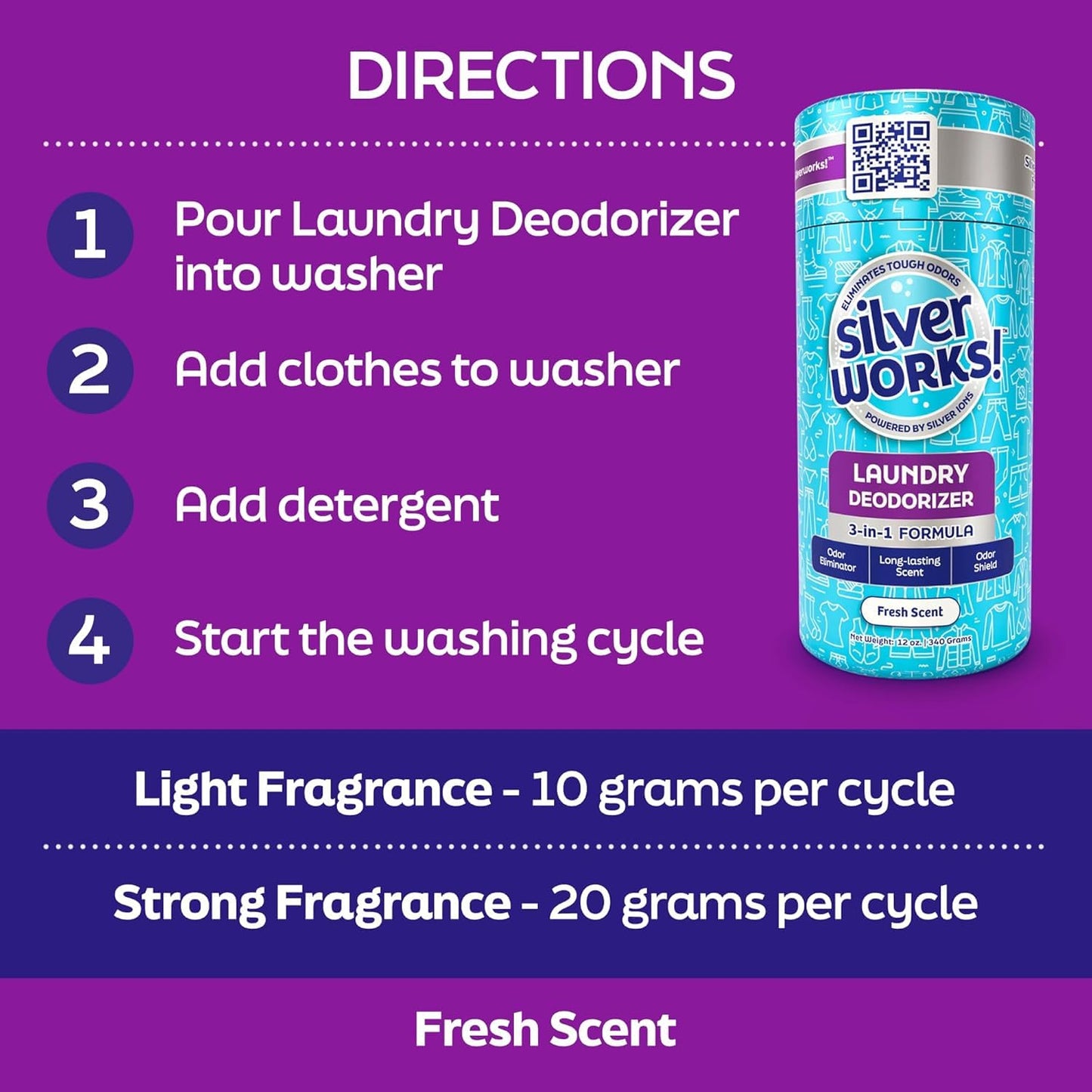 SilverWorks! Laundry Deodorizer, In-Wash Scent Booster, 3-in-1 Odor Eliminator, Long Lasting Scent, Protects Against Odors, Laundry Odor Remover