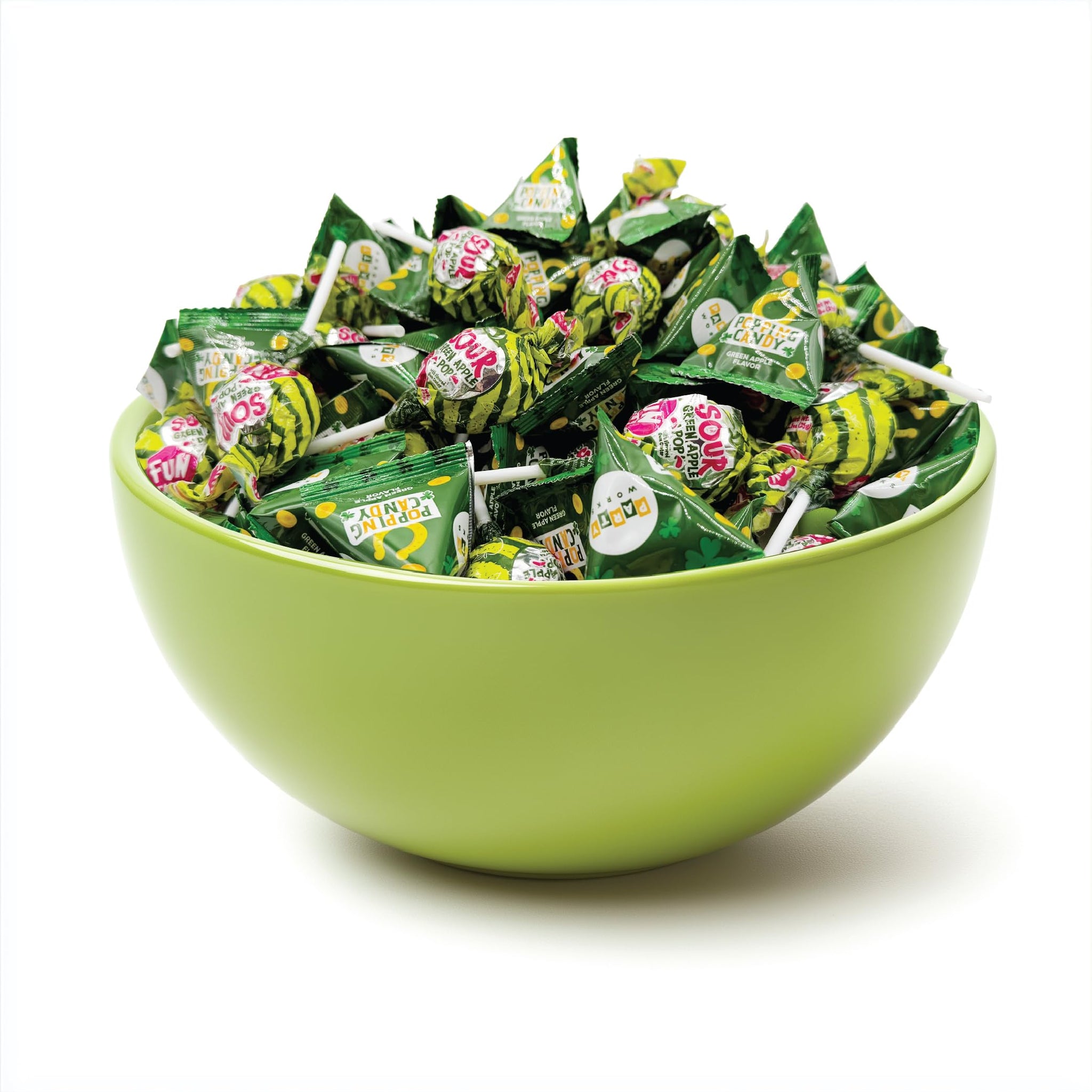 St Patrick's Day Candy Mix - 4 Pound Bulk Pack - Sour Apple Popping Rocks and Gum-Filled Lollipops - Individually Wrapped Party Favors & Goodie Bags