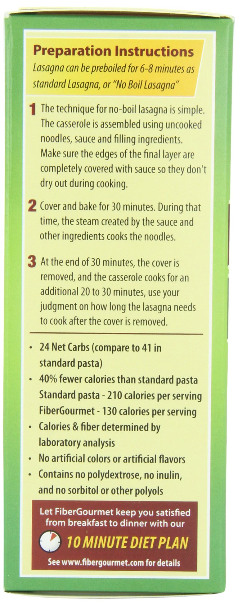 Fibergourmet Light Lasagna, 12-Count Packages