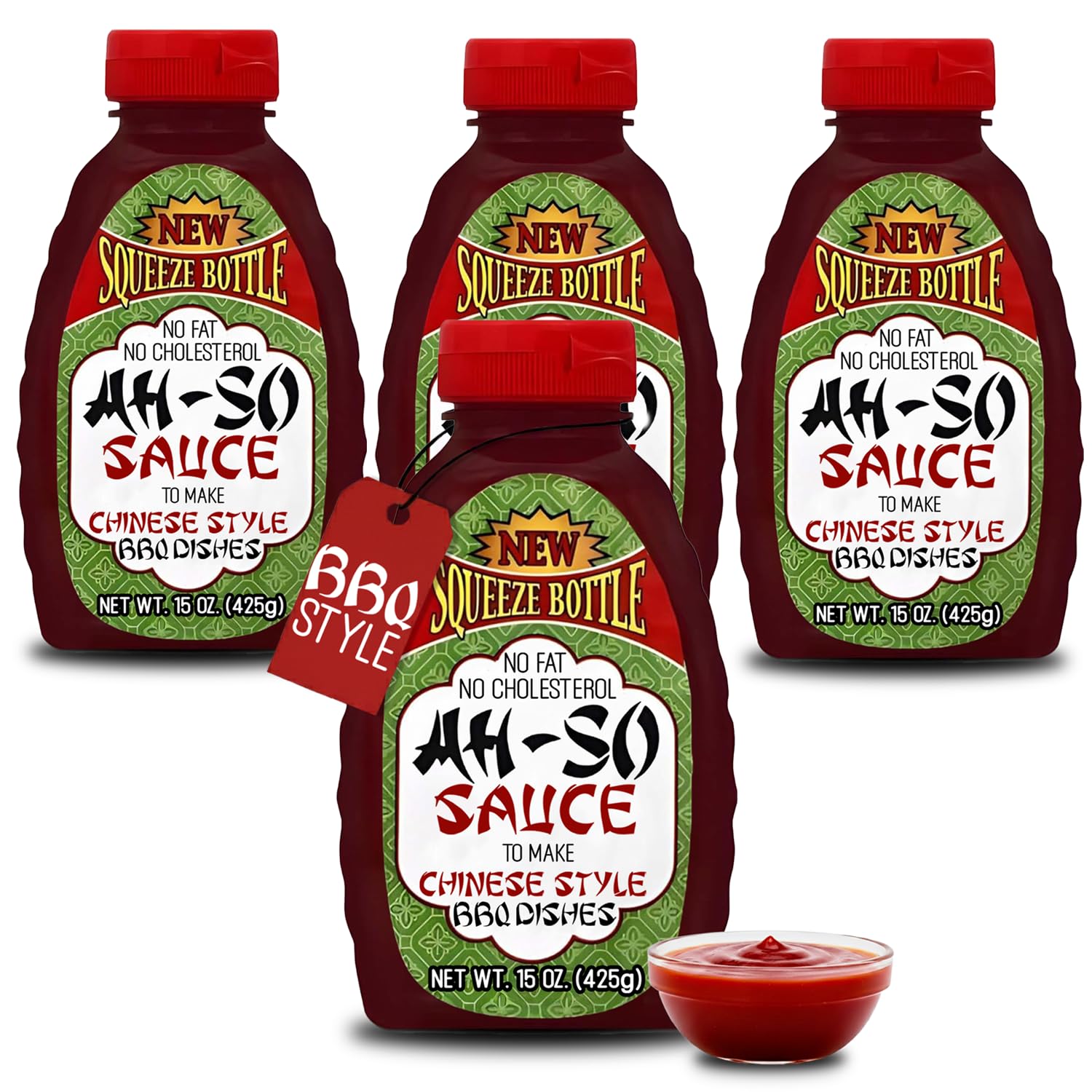 Ah-So Chinese-Style BBQ Sauce, Red Rib - 4 Pack (4 × 15 oz) | Sweet & Tangy Spare Rib Marinade & Glaze for Pork, Chicken, Wings & Stir-Fry; Classic