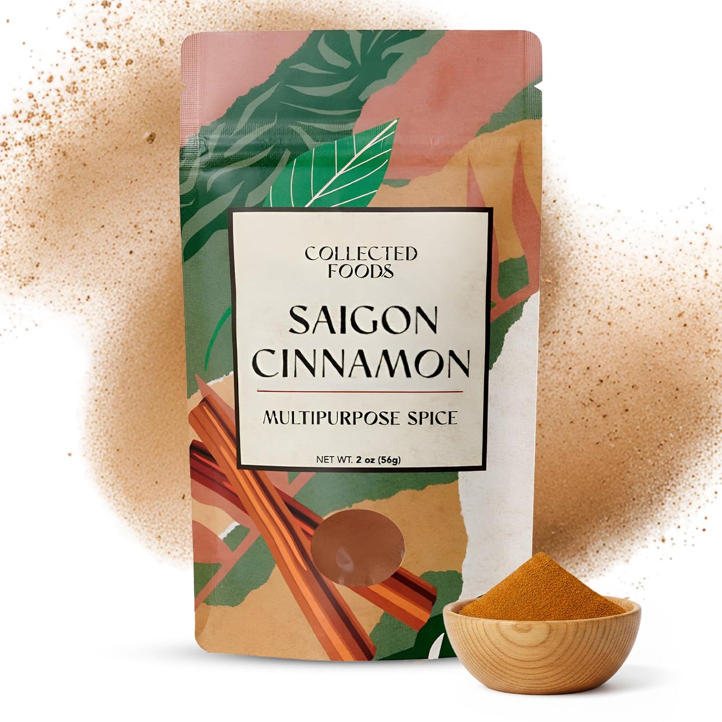 Collected Foods Premium Vietnamese Saigon Cinnamon Powder. Pure Ground blend for Baking, Cooking & Drinks. Bold Flavor Cinnamon blend in 2oz Pack