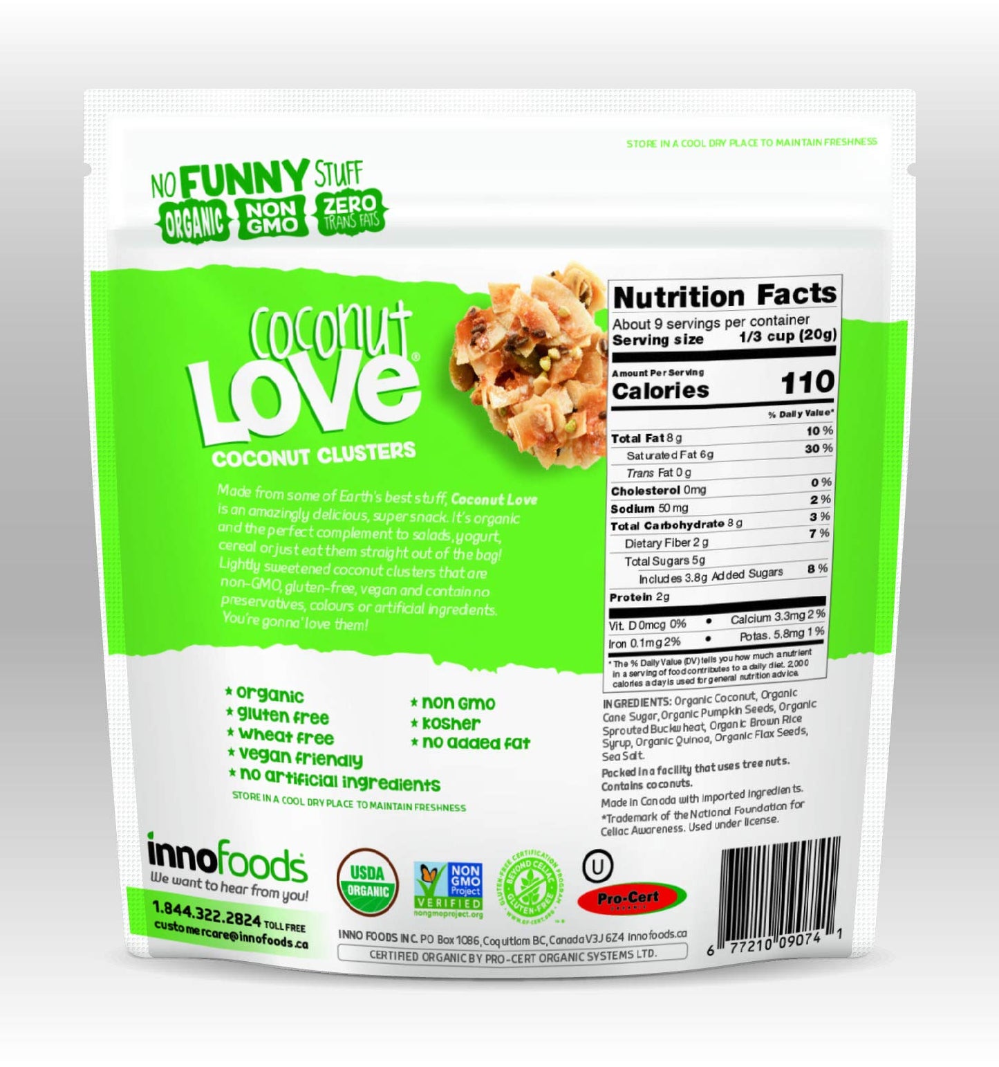 InnoFoods Coconut Love Coconut Clusters with Pumpkin, Quinoa, & Flax Seeds 6oz (2pk) - Gluten-Free, Vegan Snacks - Organic Granola Bites - Grain-Free