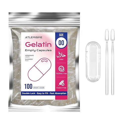 ATLEMISME Empty Gelatin Capsules Size 00 - (100 Count) DIY Gelatin Capsule Filling - with 2 Micro Lab Spoons for Capsule Filling