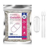 ATLEMISME Empty Gelatin Capsules Size 00 - (100 Count) DIY Gelatin Capsule Filling - with 2 Micro Lab Spoons for Capsule Filling