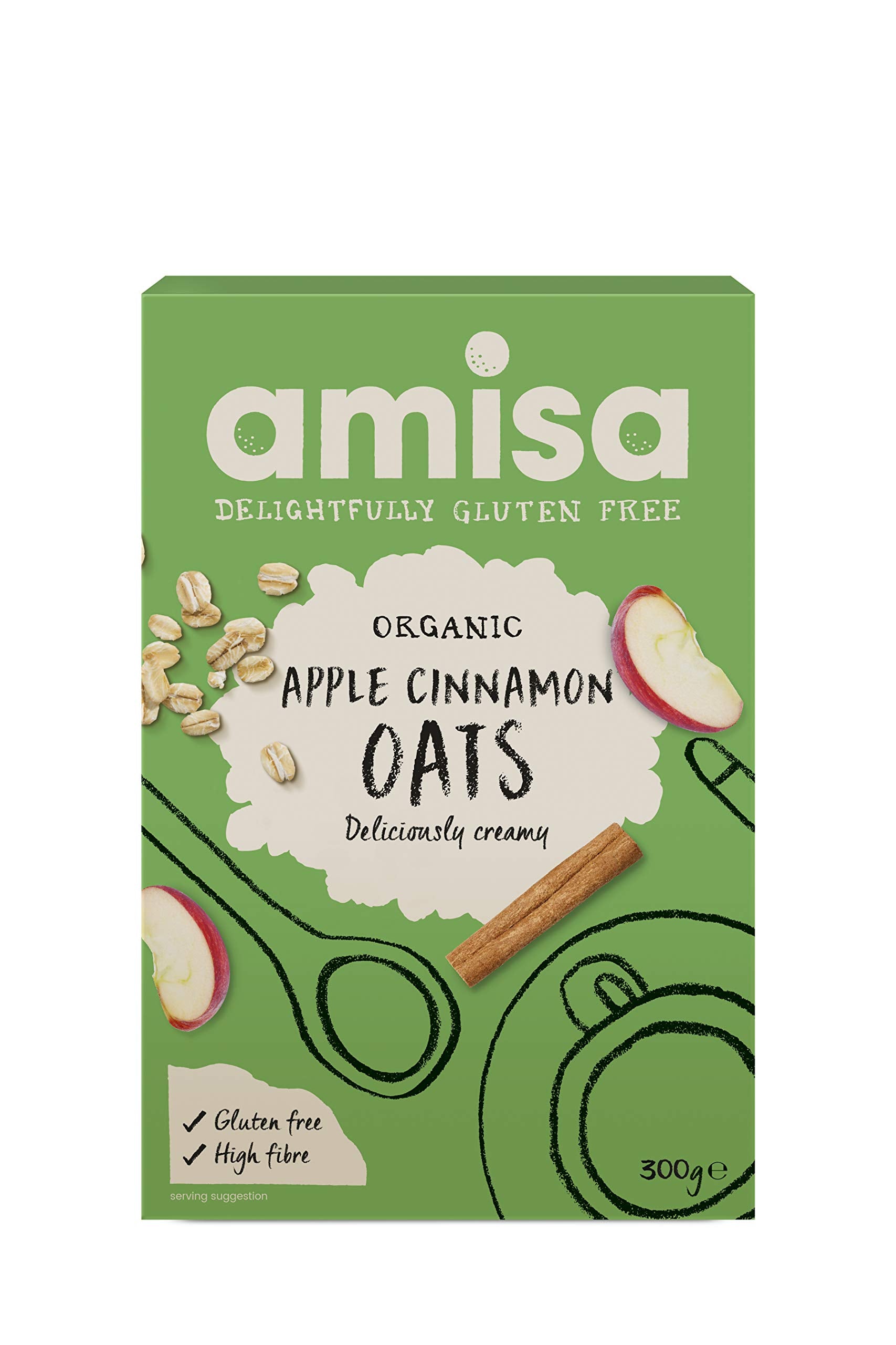 Amisa Organic Gluten Free Pure Porridge Oats Apple & Cinnamon Spice 300g - Pack of 2