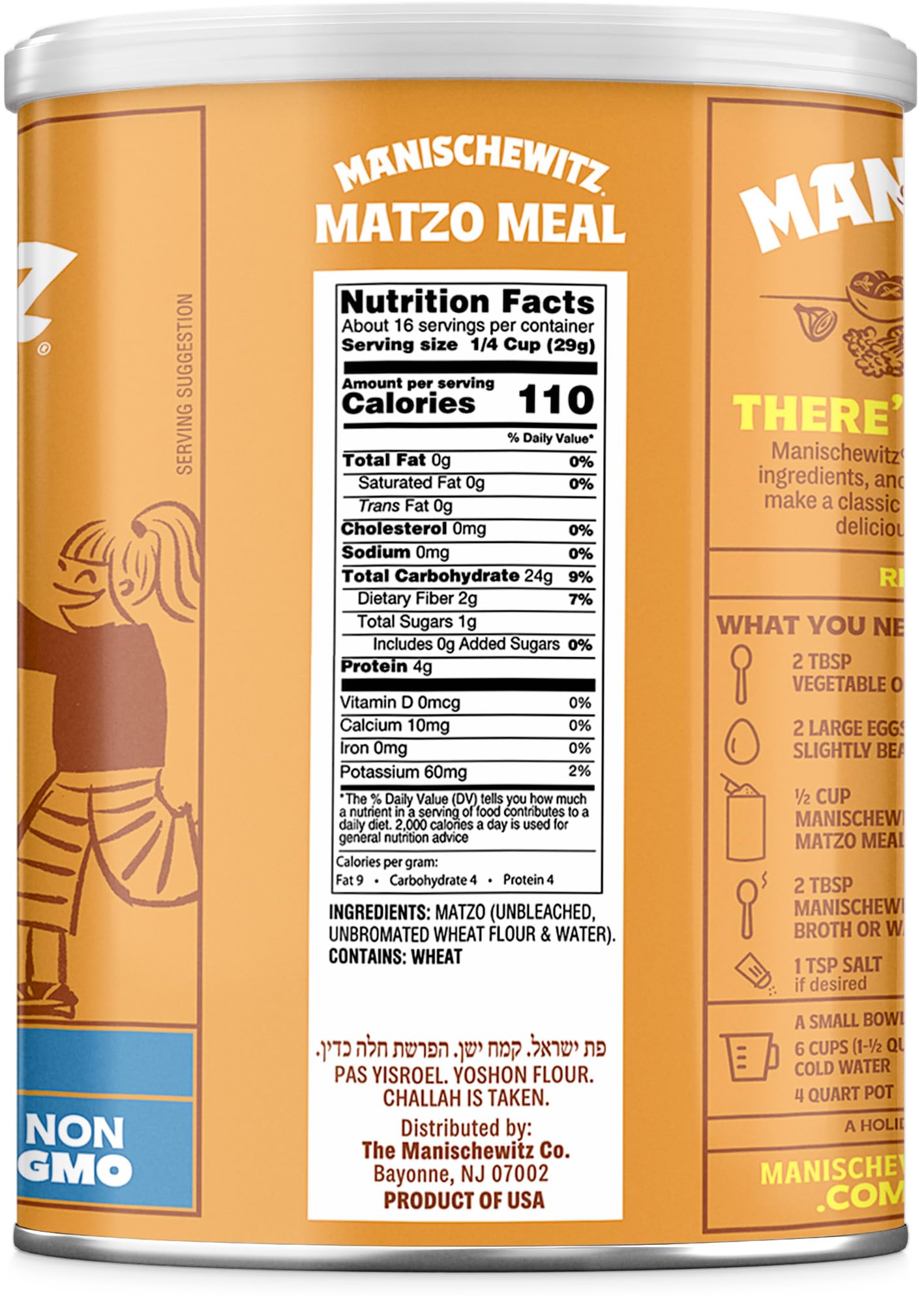 Manischewitz Matzo Meal Canister, 16 Ounce, Great for Breading & for Matzo Ball Mixes (Not for Passover Use)