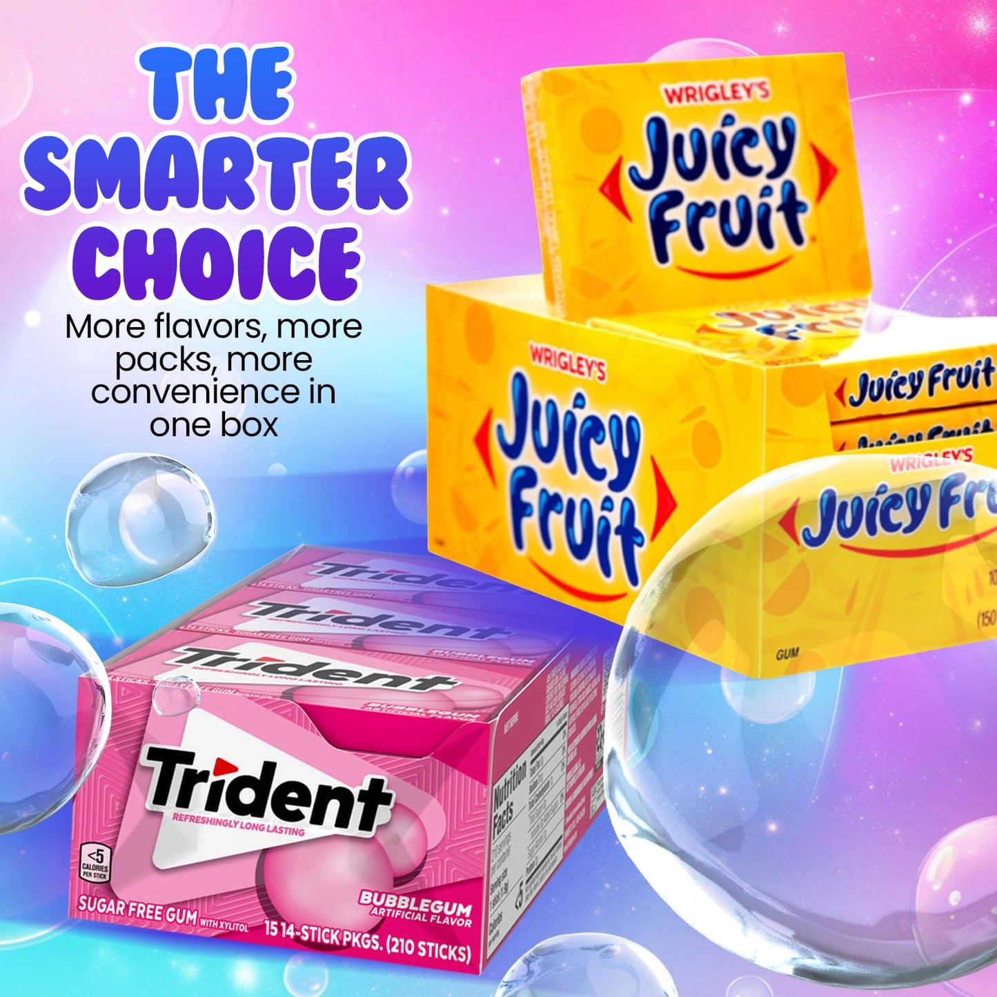 Fruit Flavored Chewing Gum Variety Pack by D.F. LUXURY - 15 Different Packs - 177 Pieces of Gum