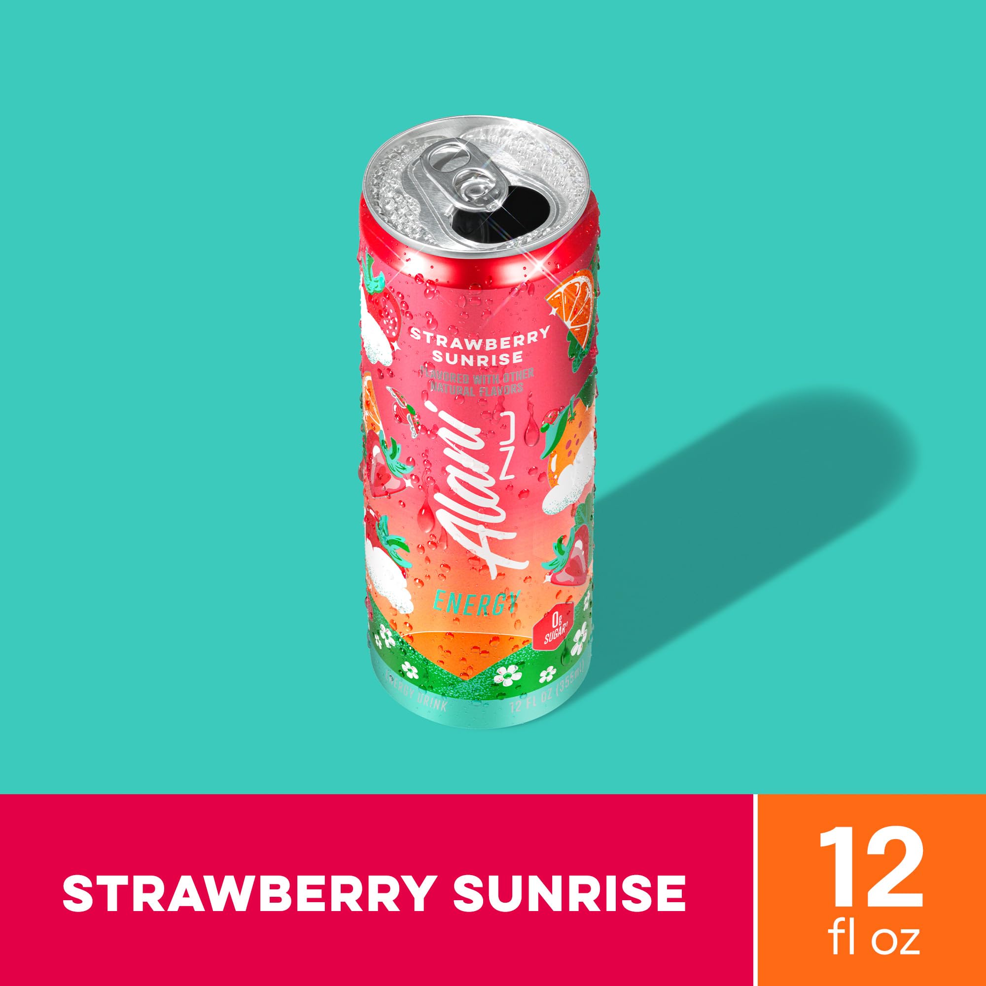 Alani Nu STRAWBERRY SUNRISE Sugar Free, Low Calorie Energy Drinks, 200mg Caffeine, Biotin B Vitamins, Zero Sugar, 10 Calories, 12 Fl Oz Cans, 12 Pack