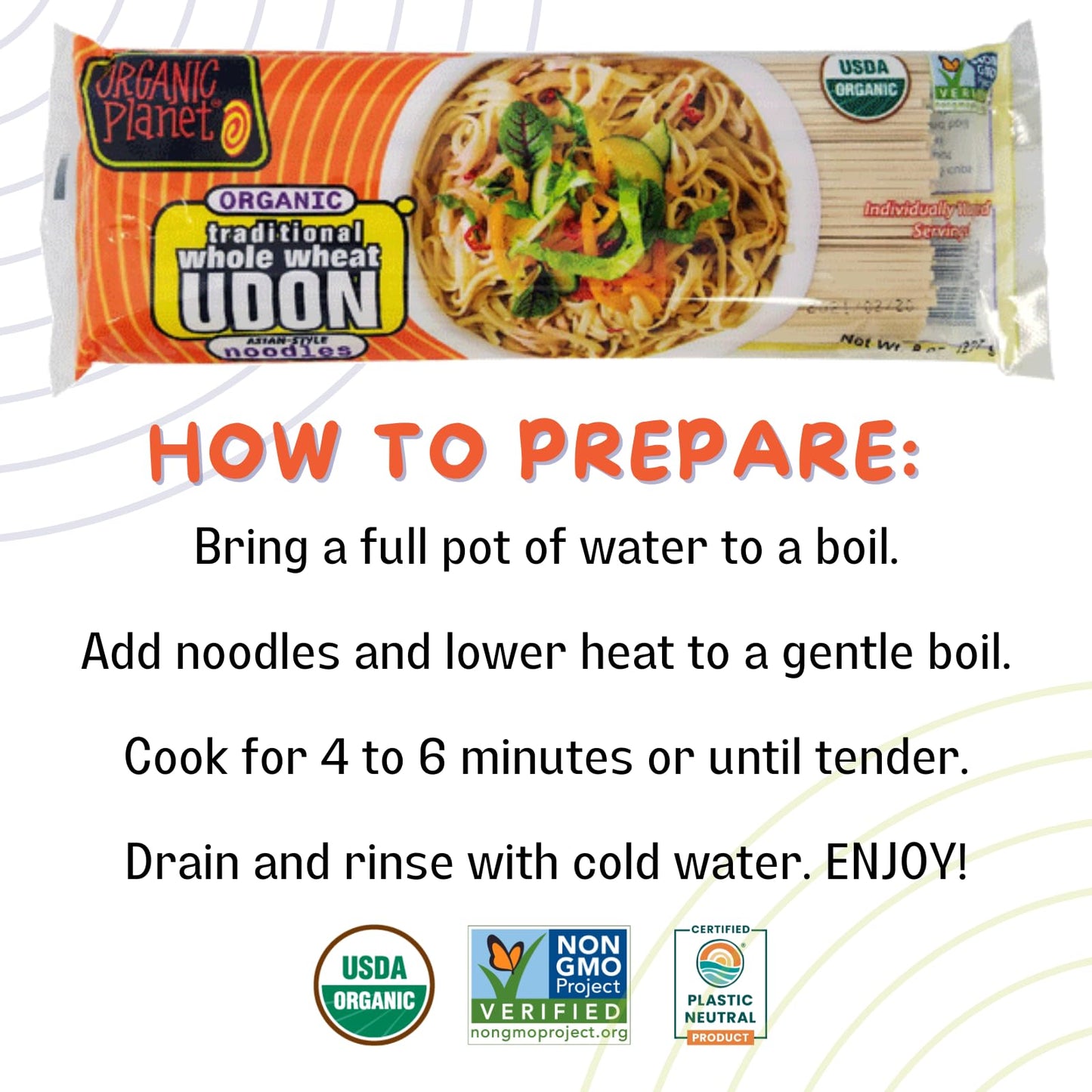 Organic Planet Whole Wheat Udon, Traditional Asian-Style Noodles, Non-GMO 8 oz (3 pack)