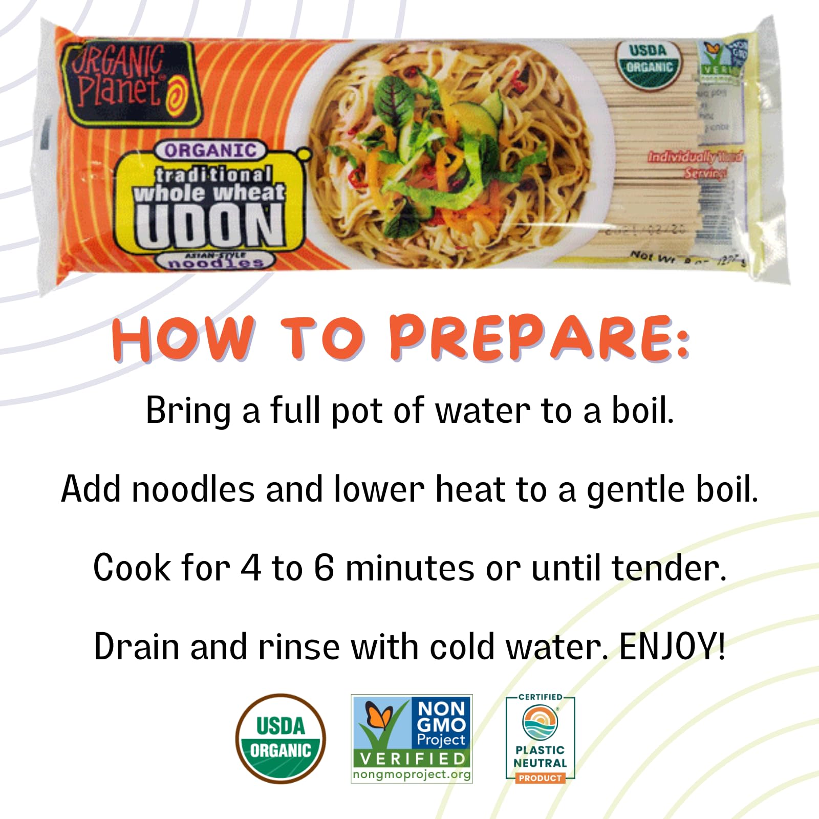 Organic Planet Whole Wheat Udon, Traditional Asian-Style Noodles, Non-GMO 8 oz (3 pack)