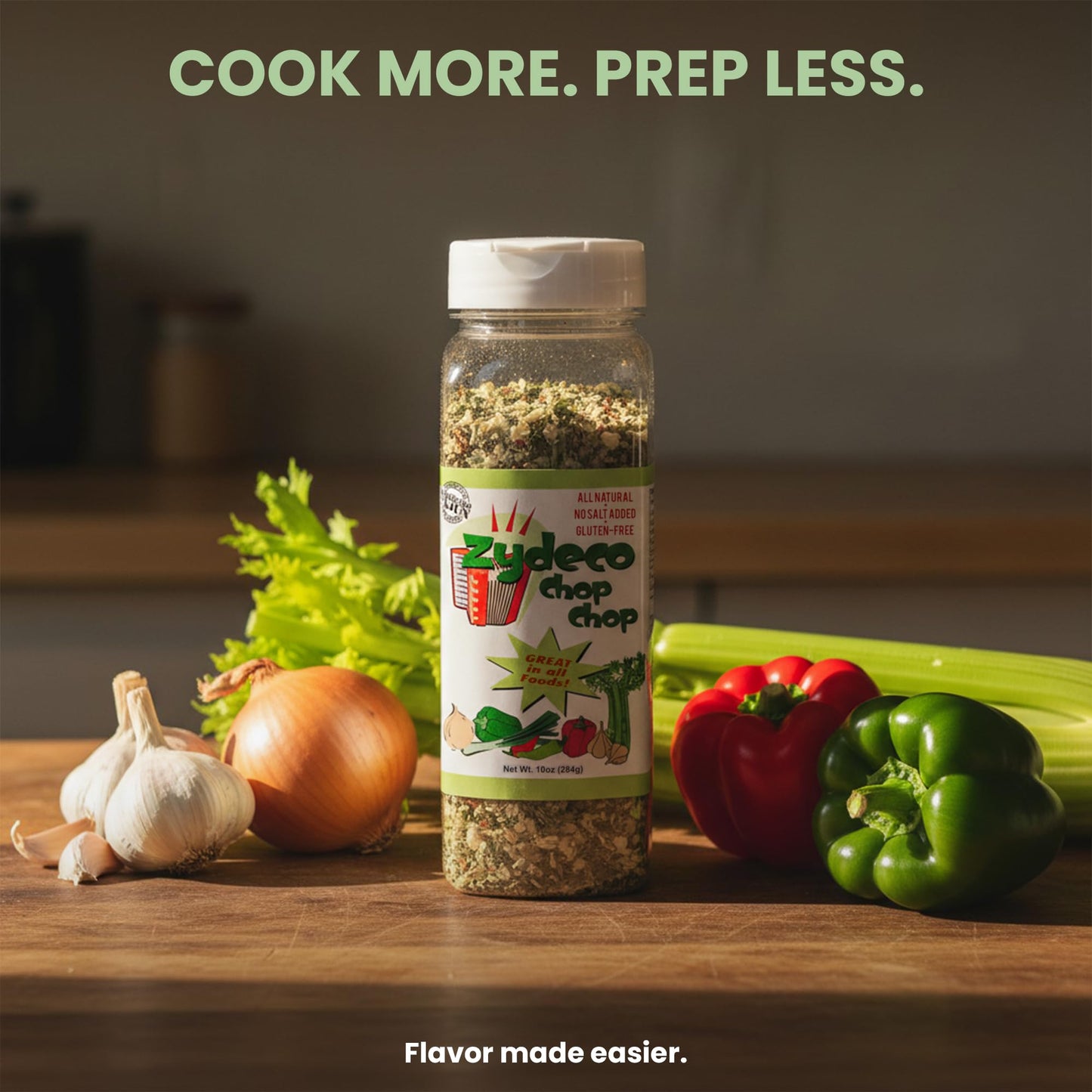 Zydeco Chop Chop Cajun Trinity Seasoning Blend - Dehydrated Onion, Bell Pepper, Garlic & Celery - Salt Free, Gluten Free, All Natural Vegetable