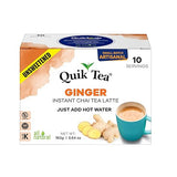 QuikTea Instant Ginger Chai Tea Latte Unsweetened, 10 Single-Serve Sachets, Artisanal Indian Chai Latte Mix, Just Add Hot Water, Low Caffeine