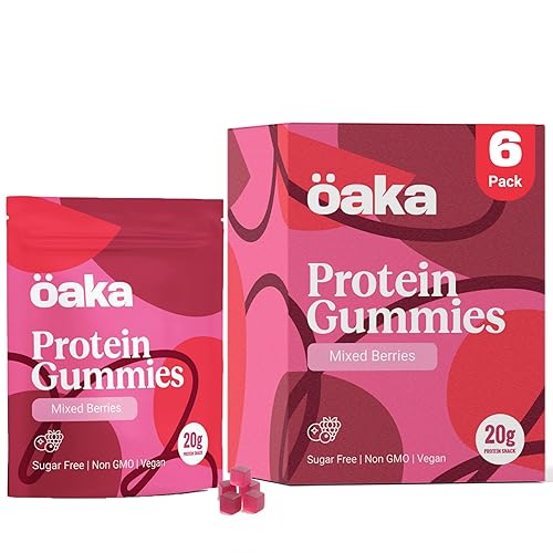 OAKA Protein Gummies (6 pack), 20g Protein, 85 Calories, Sugar Free Candy Snack, Mixed Berries