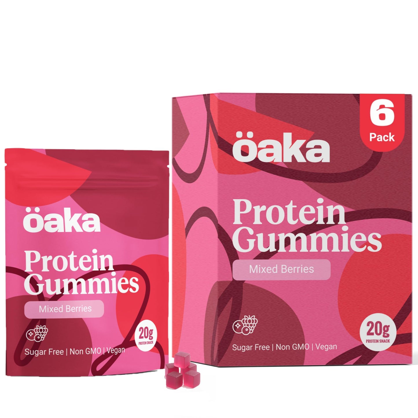 OAKA Protein Gummies (6 pack), 20g Protein, 85 Calories, Sugar Free Candy Snack, Mixed Berries