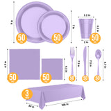 Party Solids 403 Pcs Lavender Plastic Plates For Party, Lavender Disposable Plates Set, 50 Each 9" Plate, 7" Plate, 12 Oz Cups, 2 Size Napkins