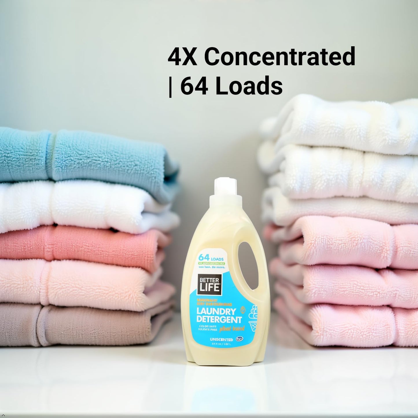 BETTER LIFE Laundry Detergent - Concentrated Liquid Laundry Soap for Automatic Washing Machine - Gentle Unscented Laundry Supplies for Sensitive Skin