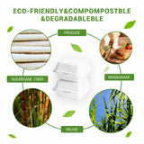 Disposable Burger Paper Clam Shell 100pcs 6" X 6" X 3" Takeaway Container with Flip Lid, Microwave/Frozen Food Grade sugarcane bagasse material