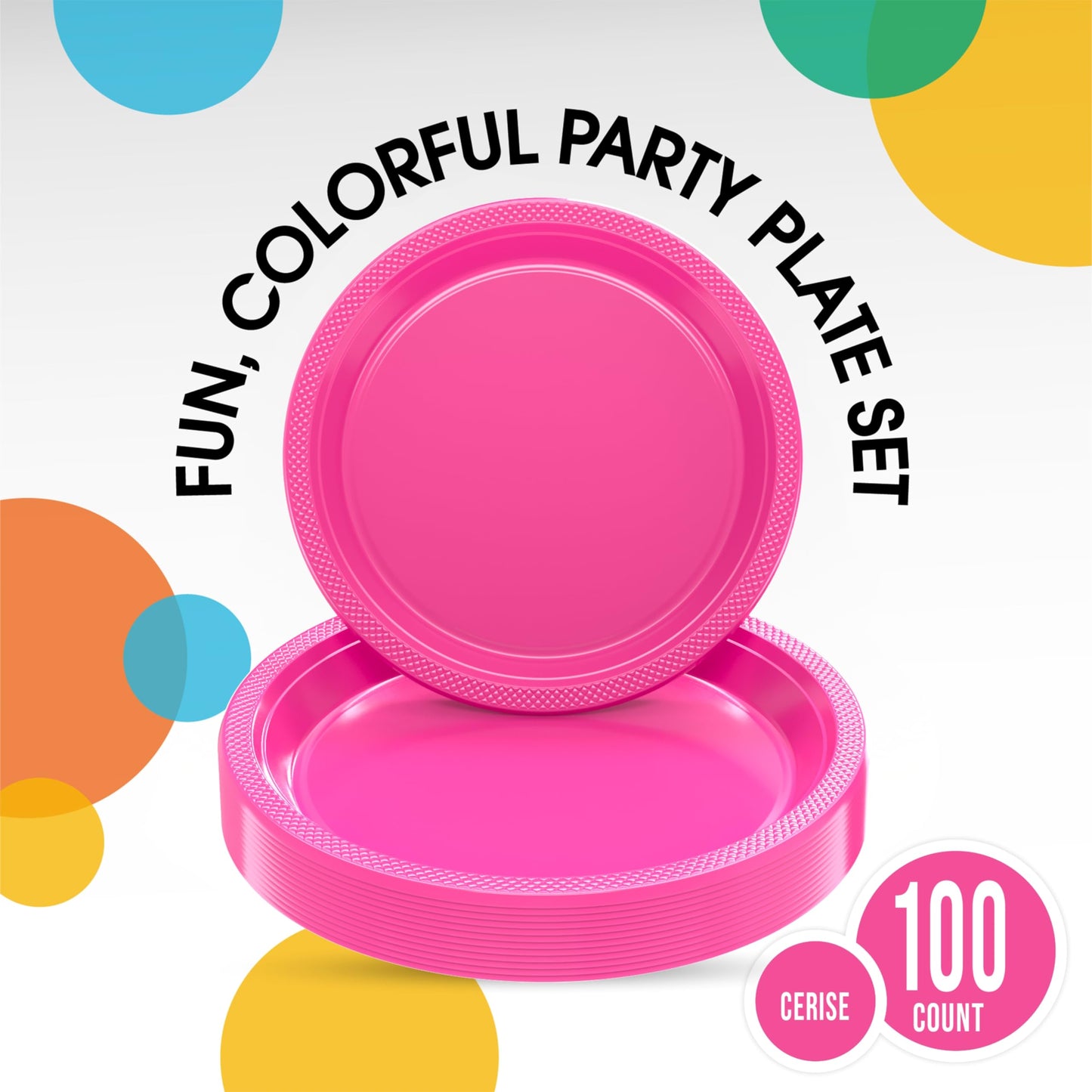 Exquisite Party Solids Hot Pink Plates Disposable Hot Pink Plastic Plates 100 Pieces - 50-7" & 50-9" Heavy Duty 350 GSM Disposable Dinnerware Sets