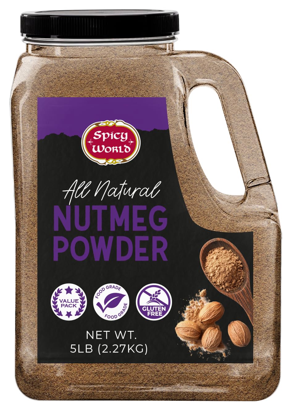 Spicy World Nutmeg Powder 5 LB Bulk Jar - Premium Quality, Ground Nutmeg Whole, Perfect for Commercial Baking, Cooking, Smoothies, Lattes & Desserts