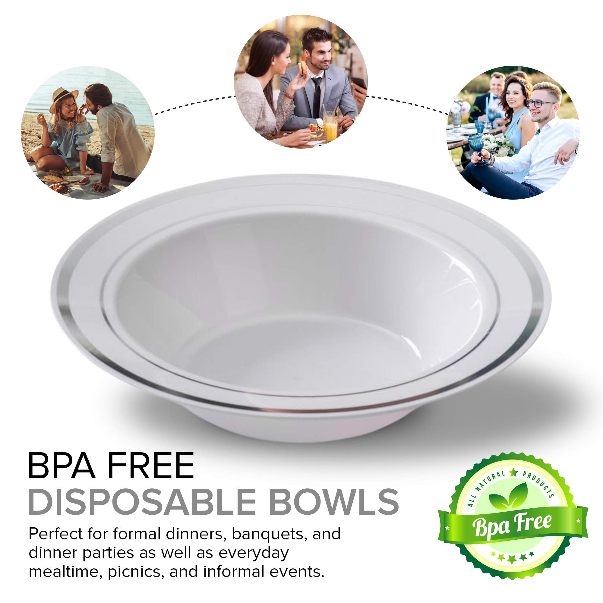 Stock Your Home Plastic Party Bowls (50 Pack) 12 Oz Elegant Disposable Dinnerware - Fancy Shatterproof Tableware for Catering, Holidays, Parties