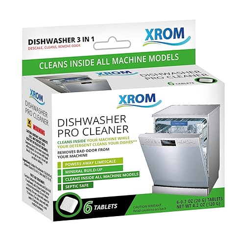 XROM Dishwasher Cleaner Tablets, Plant Based, Deep Clean and Descaler, Removes Odors & Hard Water Stains, 6 Treatments.