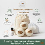 AuraNest Premium Quality Wool Dryer Balls Kit - 100% Organic XL Dryer Balls with Essential Oil & Laundry Mesh Bag, Reusable Fabric Softener
