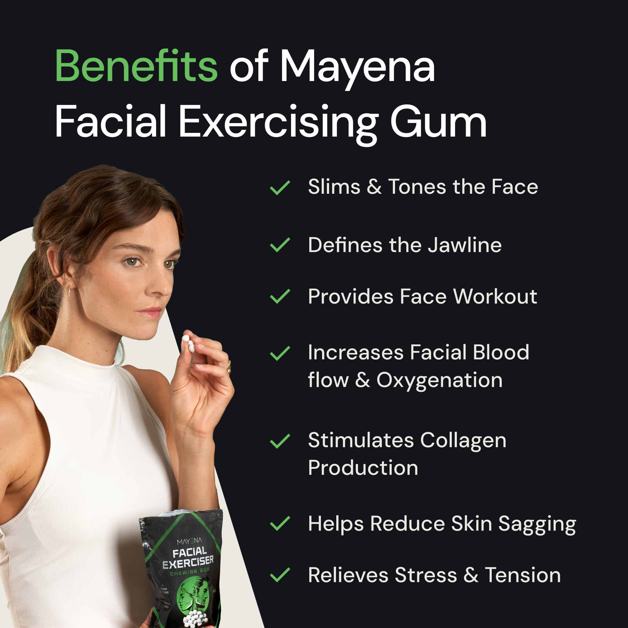 Facial Exerciser Chewing Gum | Pearl-Sized Hard Gums | Adjust Resistance by Chewing 3-5 pcs | Sugar-Free Mint Flavor | 4 Months’ Supply | Strengthen
