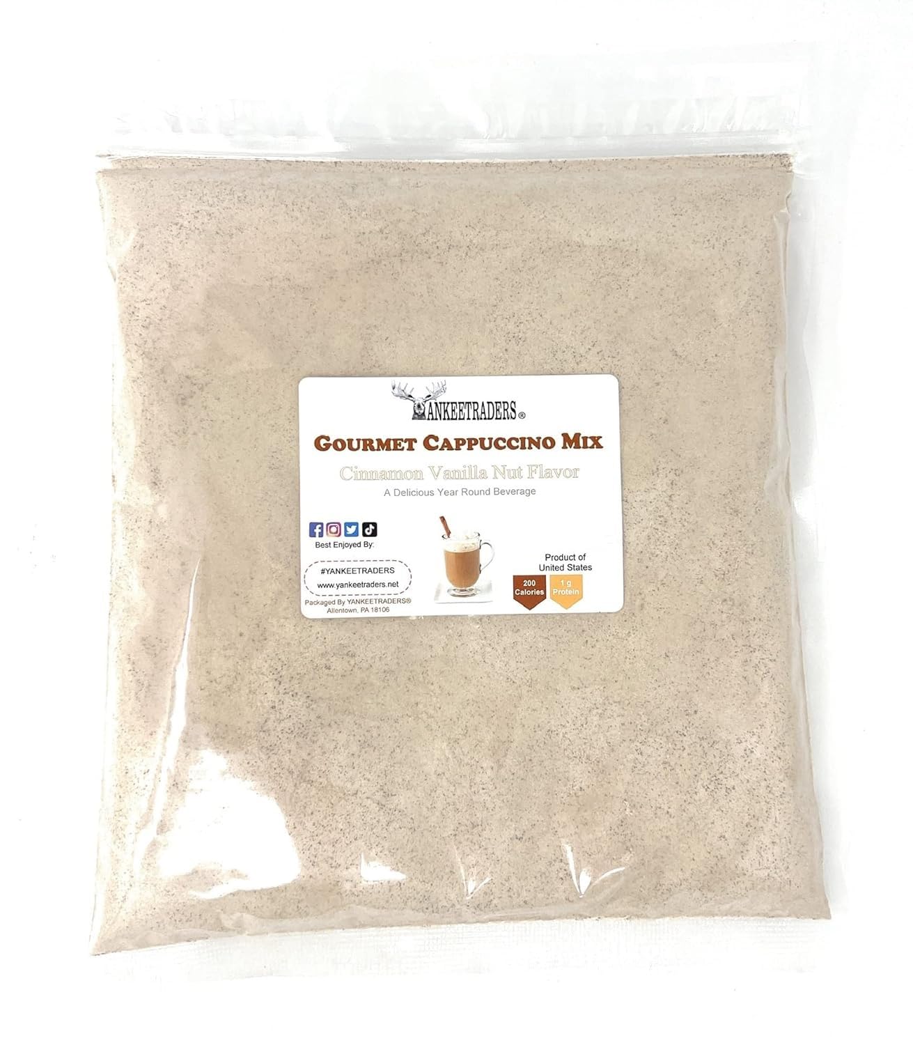 YANKEETRADERS Gourmet Cappuccino Mix, Cinnamon Vanilla Nut Flavor, Instant Powder, Hot or Iced, 5 Lb Bulk