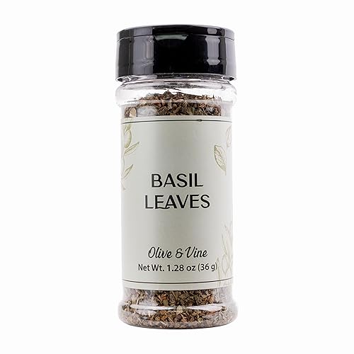 Olive & Vine Basil Leaves, Fresh Herbal Flavor, Seasoning for Pasta, Pesto, Salads, Rich Tradition, Authentic Taste, For Global Recipes (1.28 Ounce)