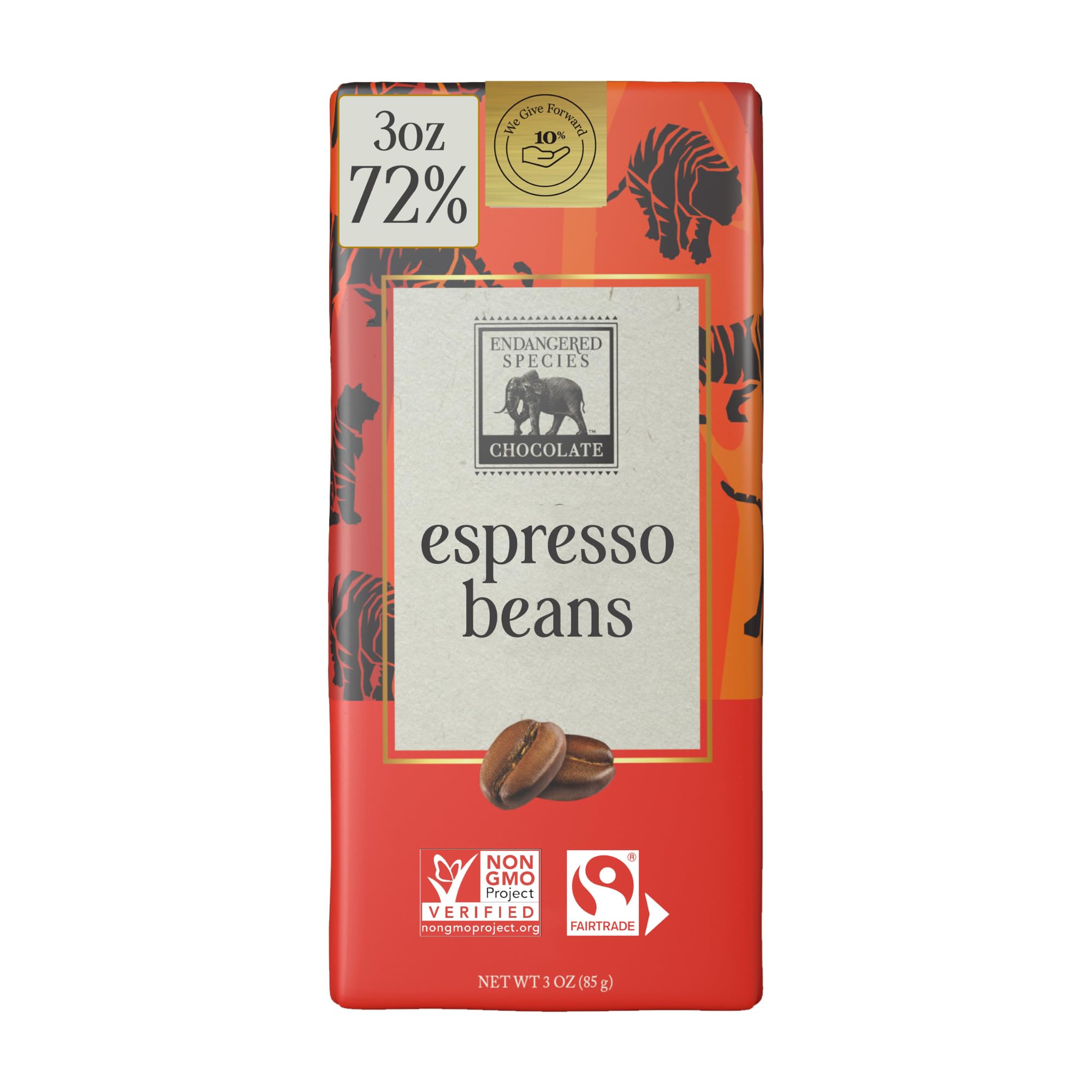 Endangered Species Dark Chocolate Bar with Espresso Beans (72% cocoa)