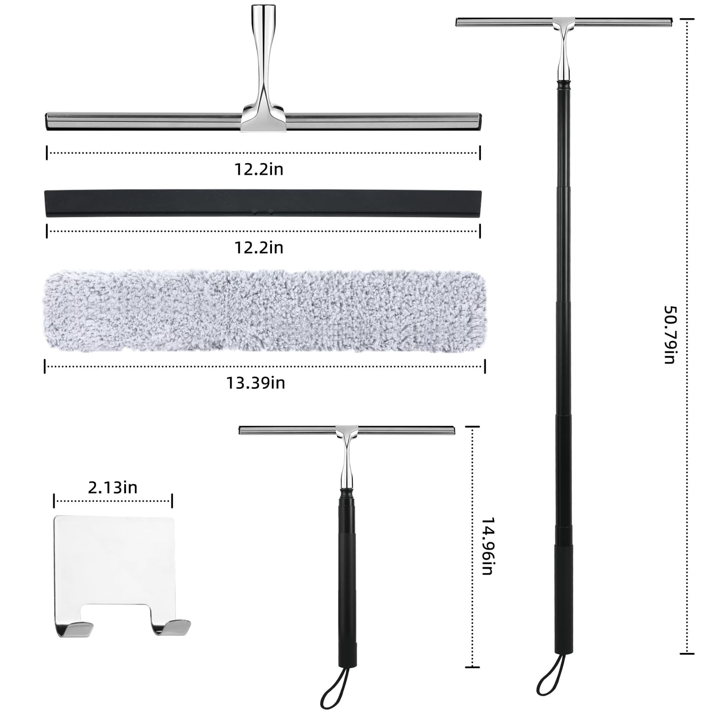 Toncoke 2 in 1 Window Squeegee, Shower Squeegee Window Cleaning Kit with Extension Pole Long Handle Squeegee for Shower Glass Floor Bathroom Home