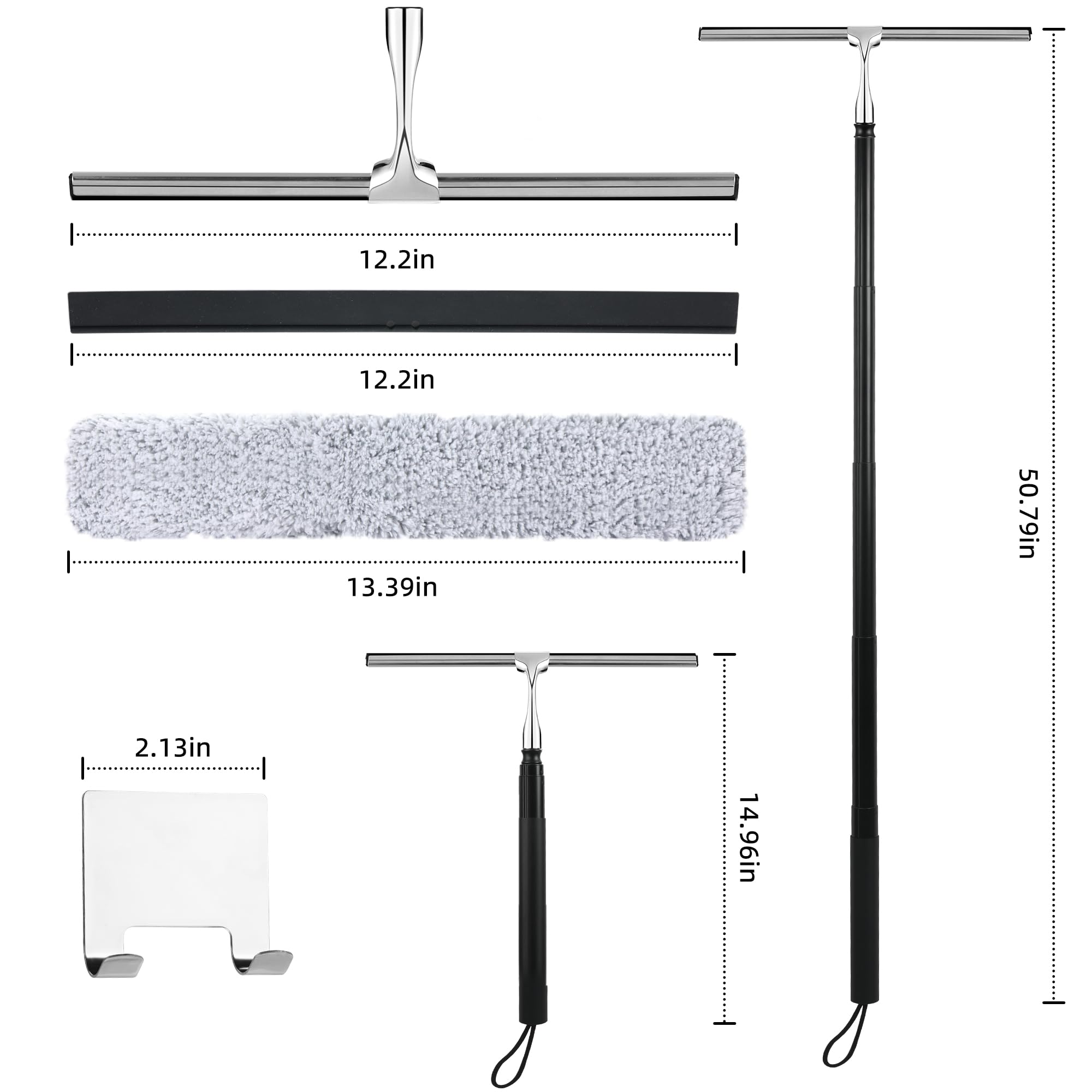 Toncoke 2 in 1 Window Squeegee, Shower Squeegee Window Cleaning Kit with Extension Pole Long Handle Squeegee for Shower Glass Floor Bathroom Home