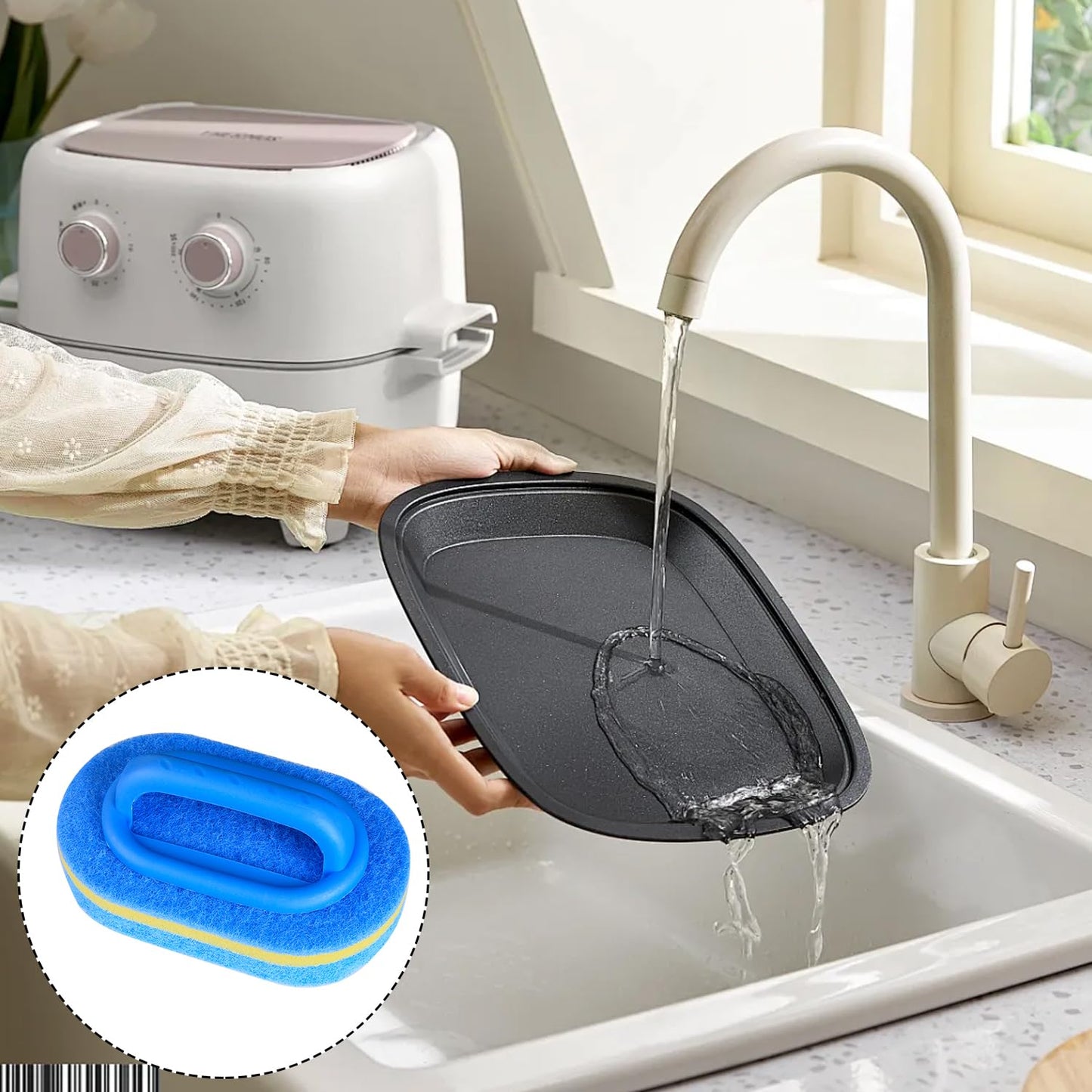 Tabanzhe Cleaning Brush - Hand Tool Three Layer Multi-functional Cleaning Brush with Handle Comfortable Hold Save Time Suitable for Kitchen Bathroom
