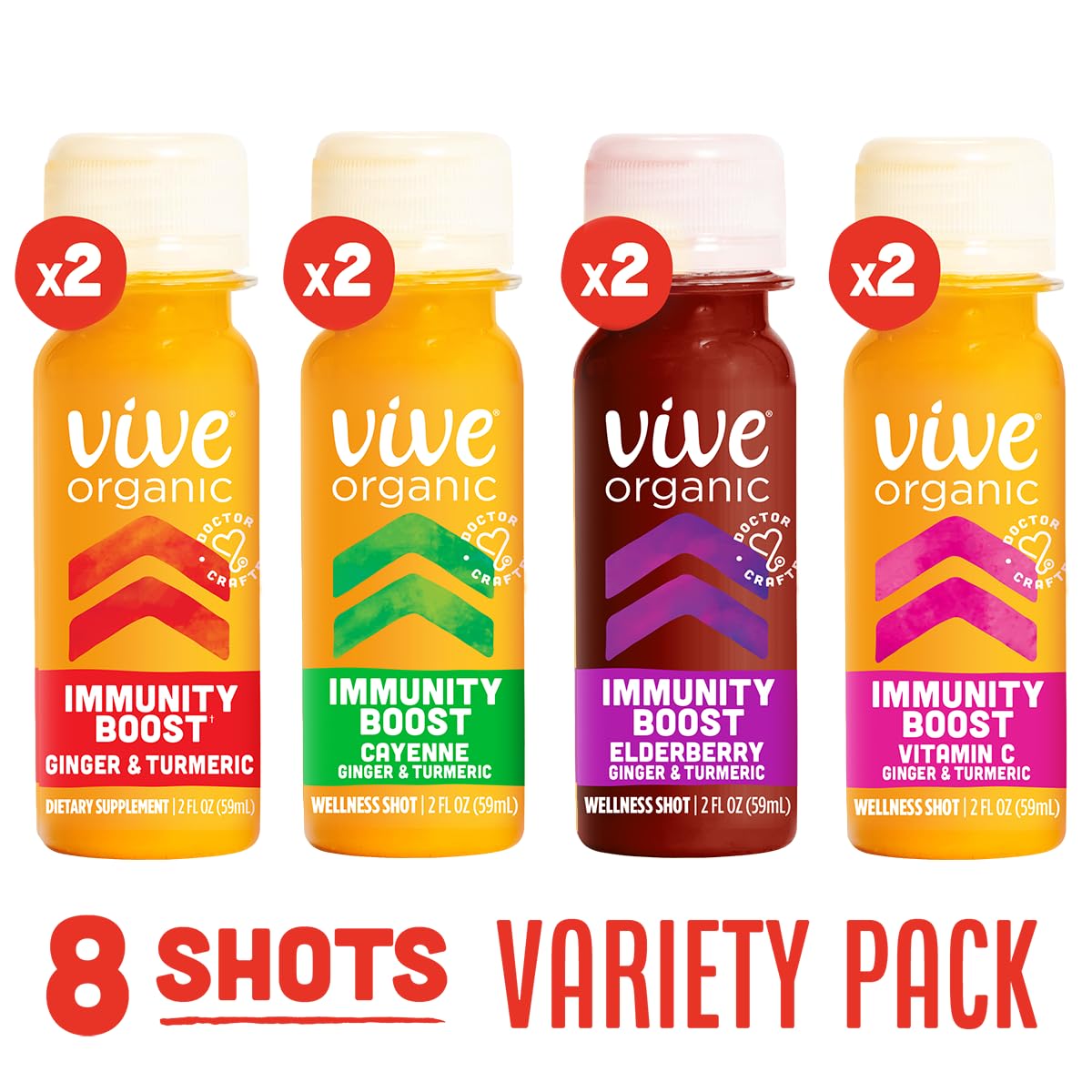 Vive Organic Immunity Boost Shot Sampler Pack | Immunity Boost Original | Immunity Boost Cayenne | Immunity Boost Elderberry | Immunity Boost Vitamin