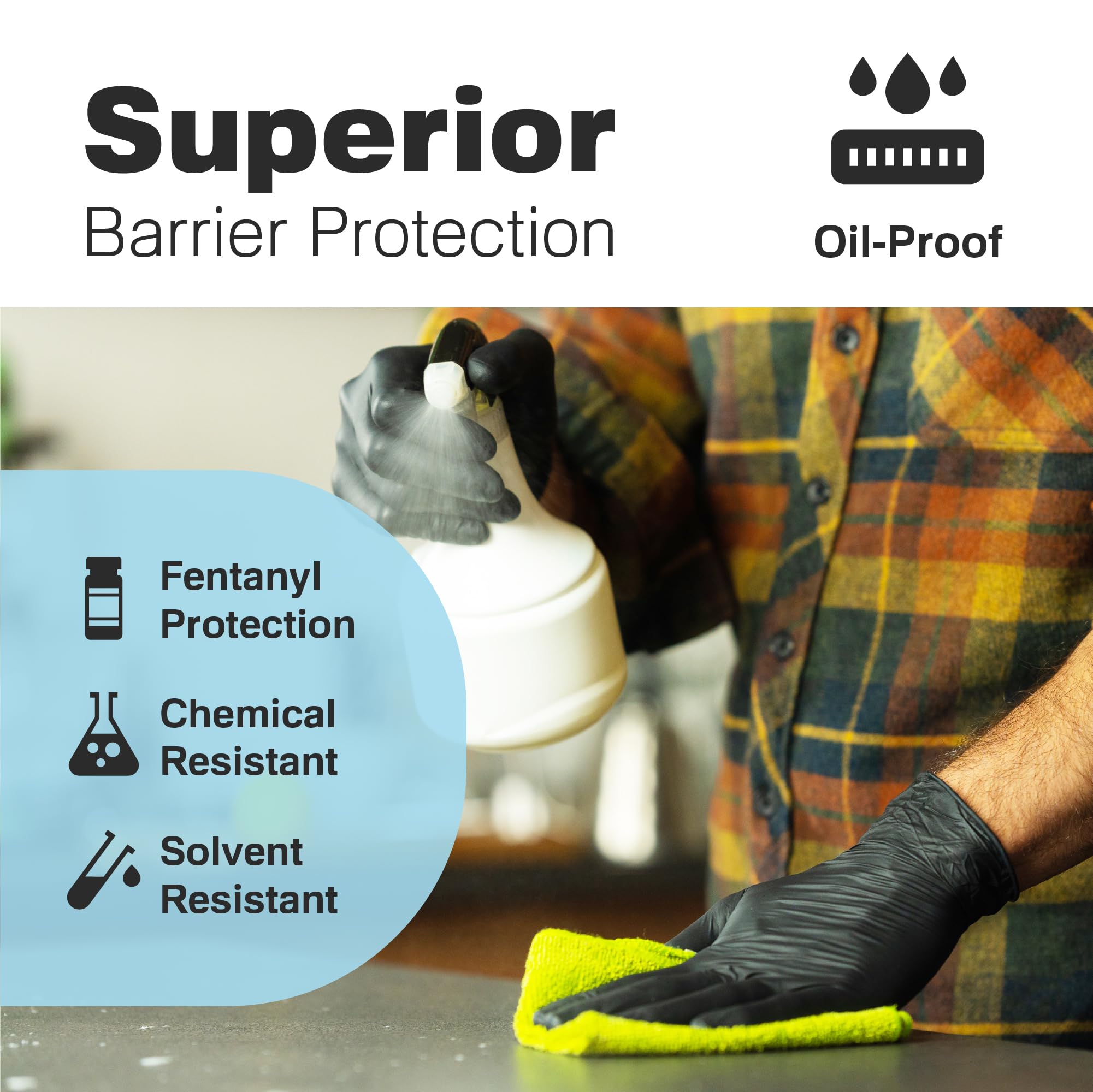 Raxwell Nitrile Gloves - Chemical Resistant Disposable Gloves - Powder Free Food Safe Cooking - Textured Grip for Cleaning & Industrial Tasks - Small